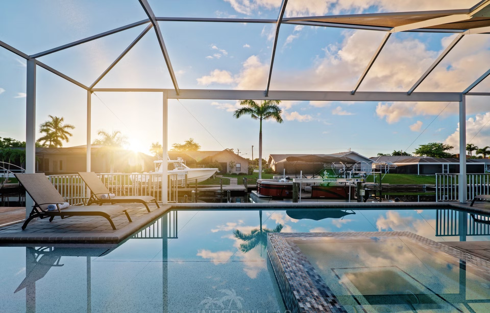 Moderne Waterfront-Villa mit Salzwasserpool, Spa und Lanai in Cape Coral.
