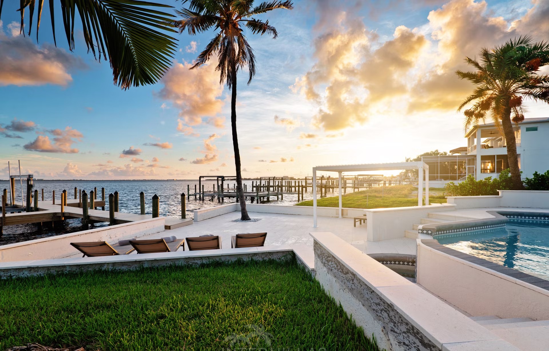 Renovierte Waterfront-Villa mit beheiztem Salzwasserpool und privatem Bootsdock am Fluss.